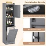 Aukšta ir siaura vonios spintelė su skalbinių dėže (Pilka)