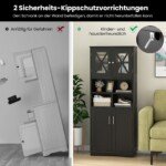 Aukšta vonios spintelė su reguliuojamomis lentynomis ir durelėmis (Juoda)