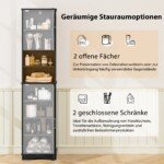 Aukštas siauras vonios sprendimas su 5 lentynomis ir 2 durelėmis (Juoda)