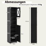 Aukštas siauras vonios sprendimas su 5 lentynomis ir 2 durelėmis (Juoda)