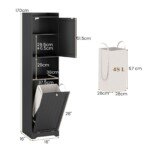 Aukšta vonios spintelė su skalbinių krepšiu (Juoda)