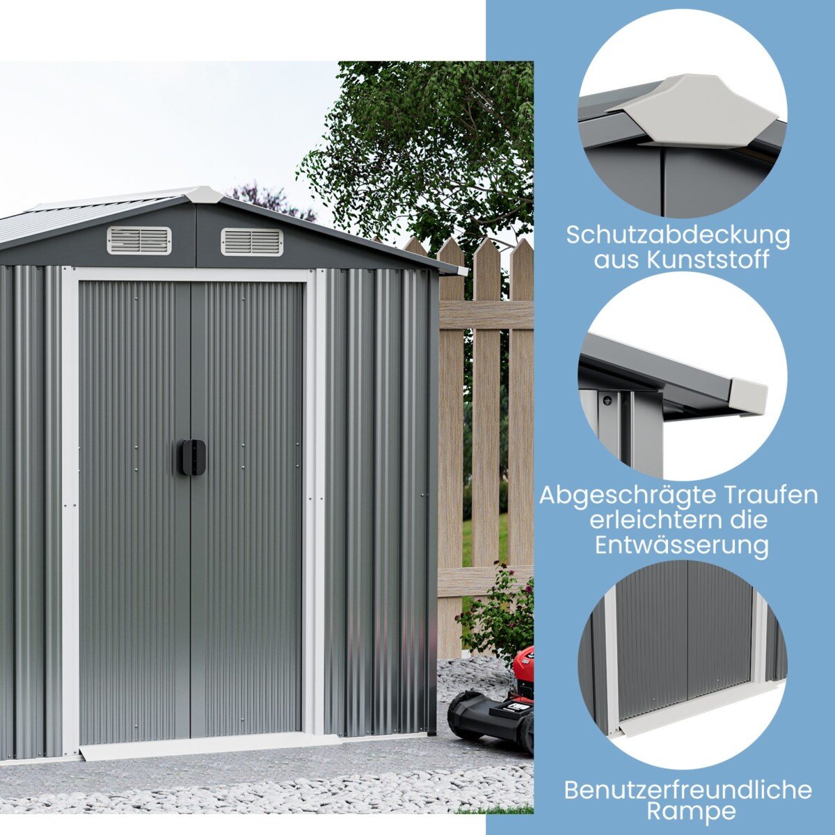 Metallinis sodo namelis laukui su rampos ir ventiliacija (Pilka)