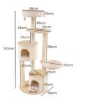 152 cm kačių namelis su 2 guoliais krepšiu ir sizalinėmis draskyklėmis (Natūrali)