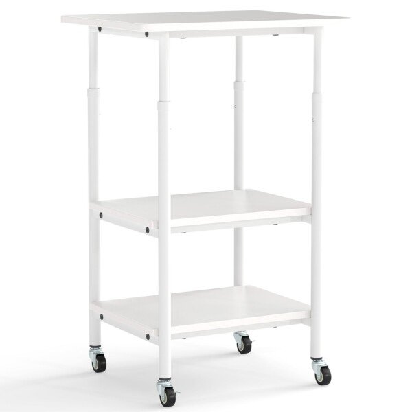 Reguliuojamo aukščio spausdintuvo stovas su lentynėlėmis (Balta)