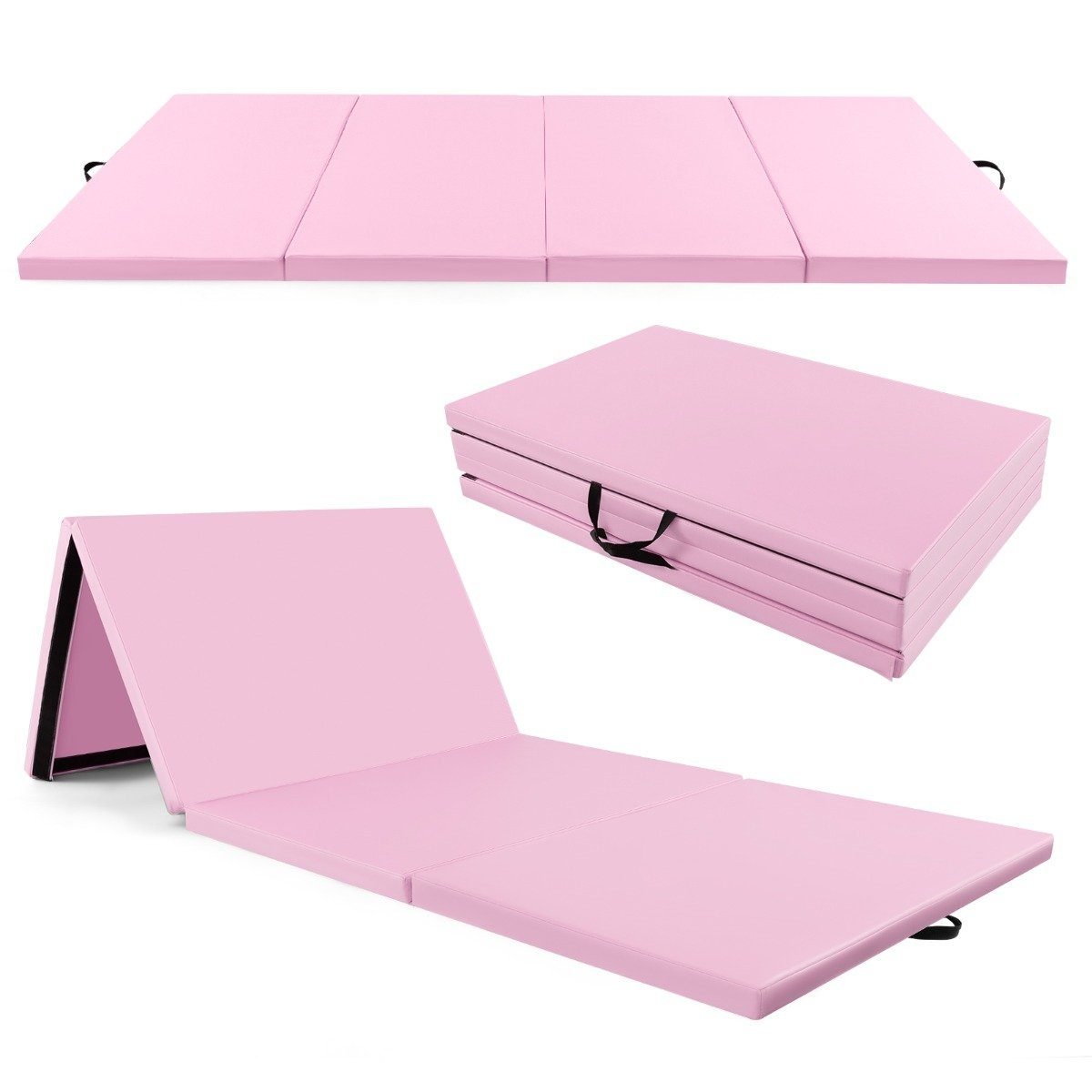 Costway 4 dalių sulankstomas gimnastikos kilimėlis su Velcro užsegimais ir rankenomis Fiksuojamas gimnastikos čiužinys su EPE putplasčio užpildu ir nešiojimo rankenomis (Šviesiai rožinė)