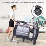 Daugiafunkcis kelioninis lopšys su čiužiniu (Pilka)