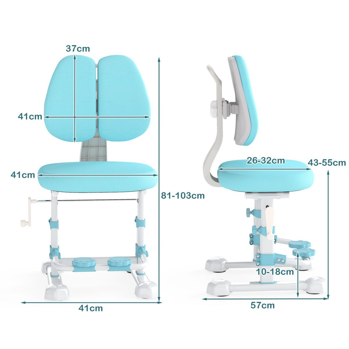 Ergonomiškas vaikiškas rašomojo stalo kėdė su reguliuojamu dvigubu atlošu ir atrama kojoms (Mėlyna)