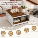 Kvadrato formos svetainės staliukas su daiktų laikymo vieta (Ruda)