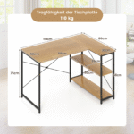 L formos kampinis rašomasis stalas su reguliuojama lentyna (Natūrali)