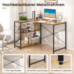 L formos kampinis rašomasis stalas su reguliuojama lentyna (Natūrali)