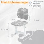 Reguliuojamo aukščio vaikiška darbo kėdė su dviguba atlošo atrama (Pilka)