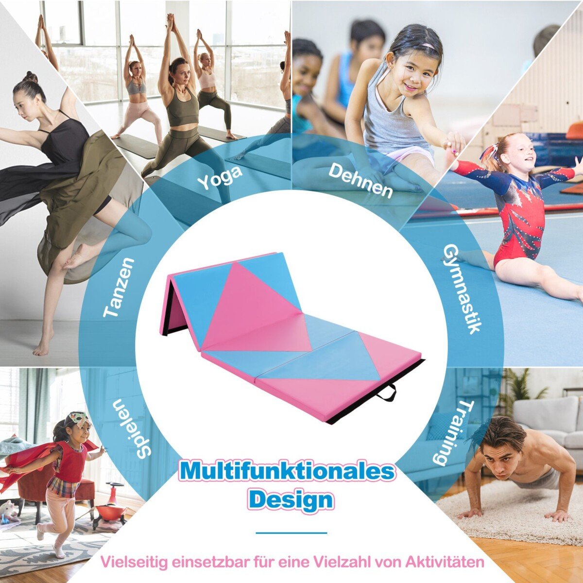 Sulankstomas gimnastikos ir jogos kilimėlis 240 x 117 x 5 cm (Šviesiai mėlyna)