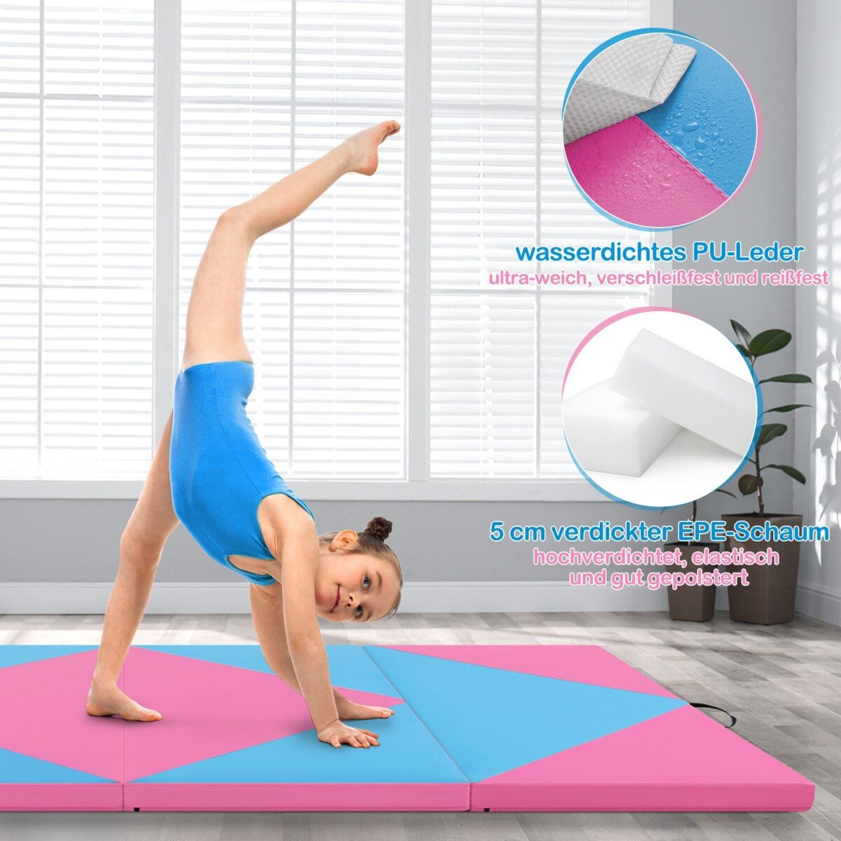 Sulankstomas gimnastikos ir jogos kilimėlis 240 x 117 x 5 cm (Šviesiai mėlyna)