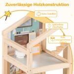 Medinis lėlių namelis su baldeliais ir figūrėlėmis (Natūrali)