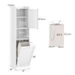 Aukšta ir siaura spintelė su skalbinių dėže (Balta)