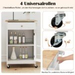 Virtuvės sala su ratukais ir mediniu stalviršiu (Balta)