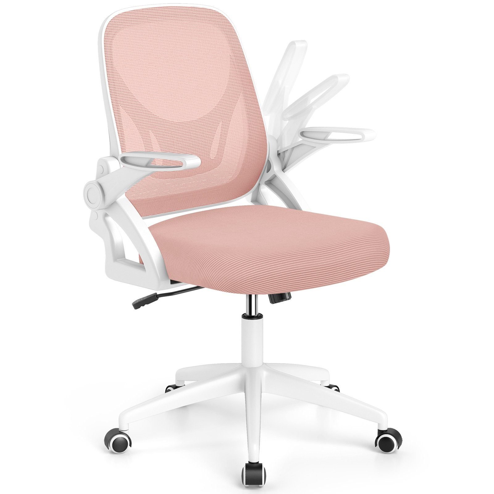 Costway ergonominė biuro kėdė su atlenkiamais porankiais ir supimo funkcija rožinė Ergonomiška biuro kėdė su atlenkiamais porankiais ir supimo funkcija (Rožinė)