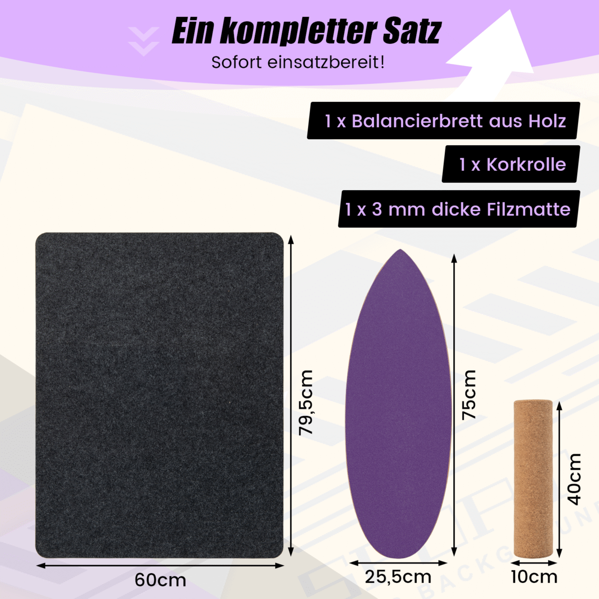 Medinė balanso lenta su voleliu (Violetinė)