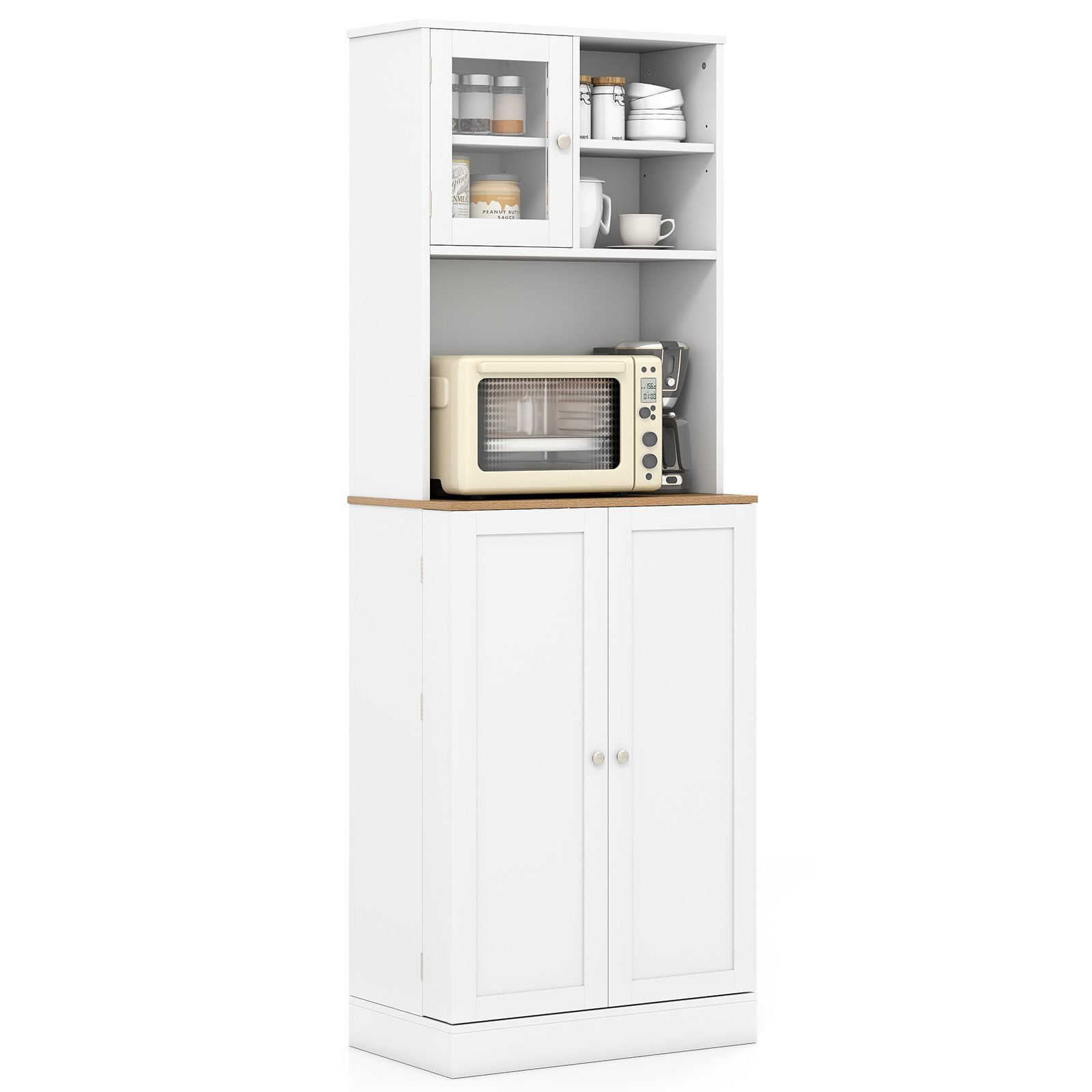 170 cm aukščio Virtuvės spintelė su mikrobangų krosnelės niša ir 8 durelių lentynomis (Balta)