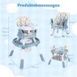 16-in-1 transformuojama vaikiška kėdutė su nuimamu padėklu ir penkių taškų saugos diržu (Mėlyna)