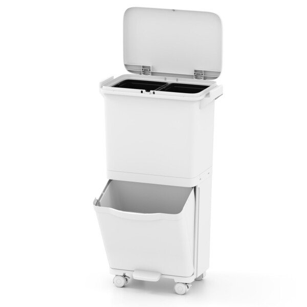 Daugiafunkcė šiukšliadėžė su skyreliais ir ratukais (Balta)