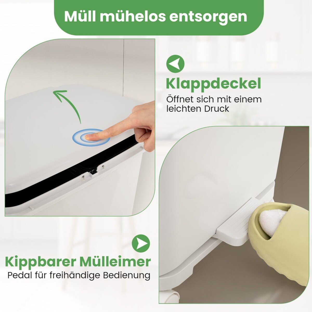 Daugiafunkcė šiukšliadėžė su skyreliais ir ratukais (Balta)