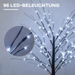 150 cm aukščio dirbtinis beržas su 96 šiltai baltomis LED lemputėmis