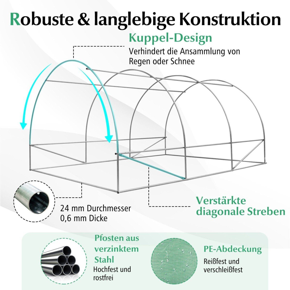Sodo šiltnamis su metaliniu karkasu 12 m² (Žalia)