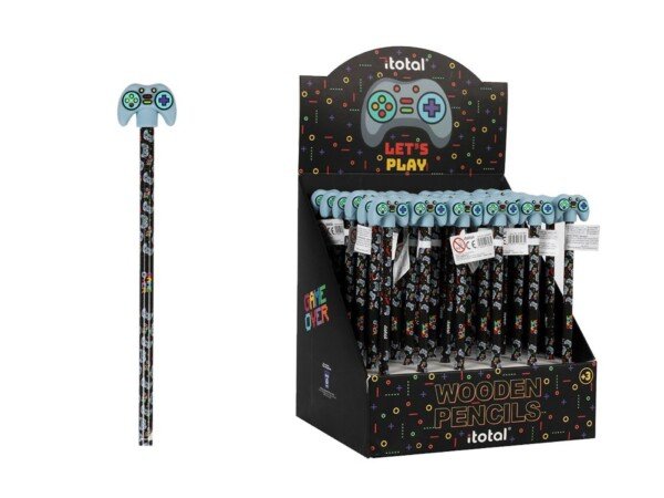 Ekspozicinė pakuotė: 36 vnt. medinių pieštukų su 3D žaidimų motyvais