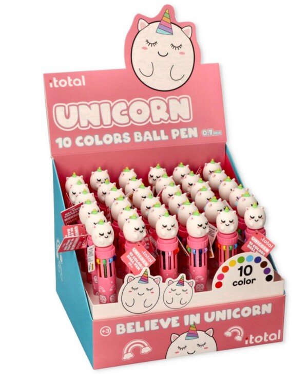 Ekspozicinis stendas su 36 vnt. vienaragių 10 spalvų tušinukų