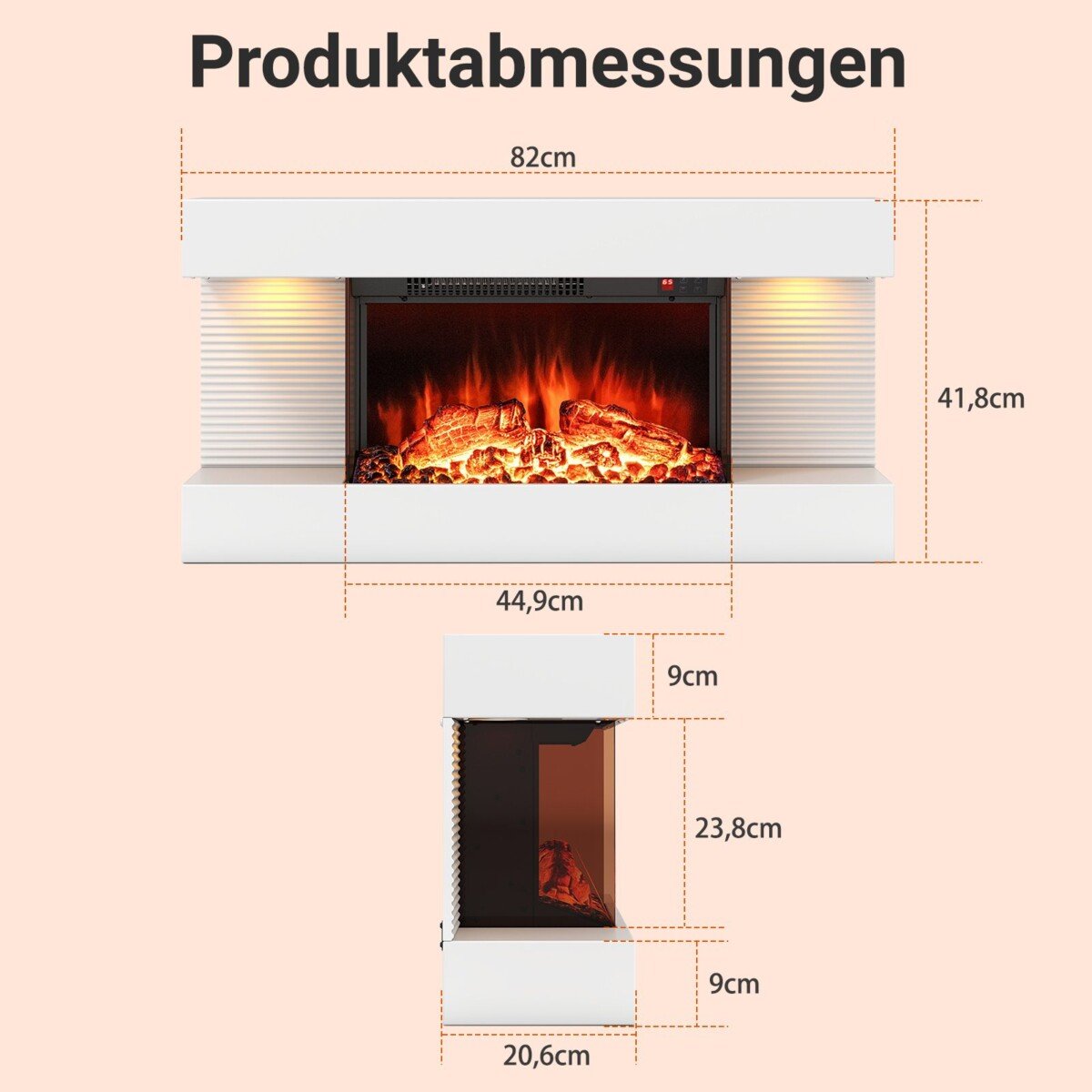 Elektrinis židinys su šildymo ir LED apšvietimo funkcija (Balta)