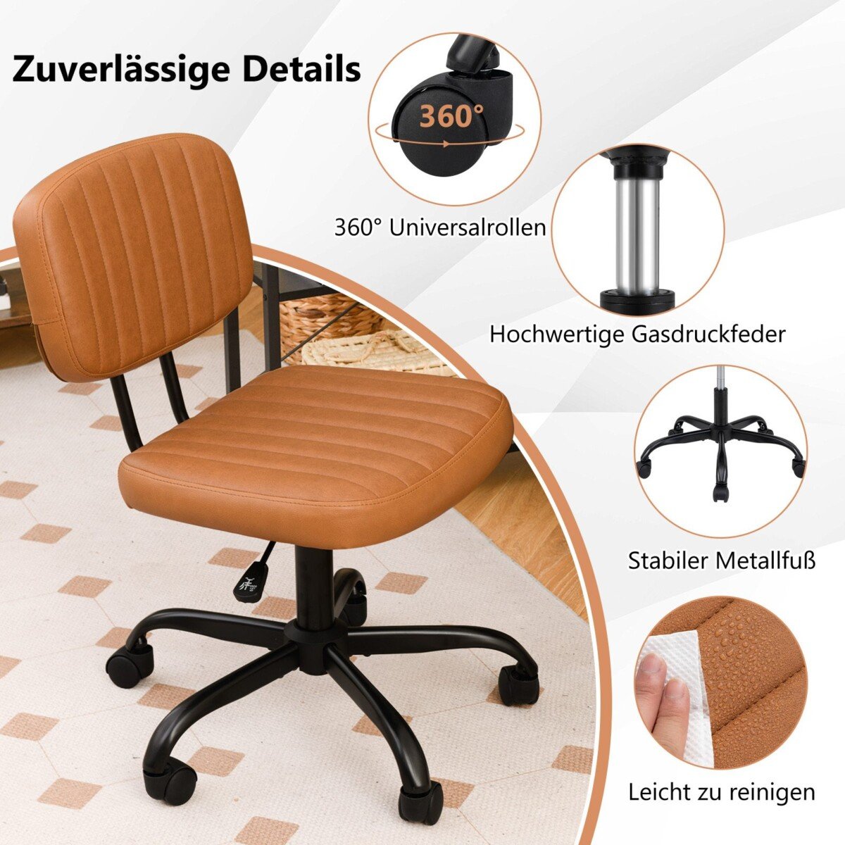 Ergonomiška biuro kėdė su ratukais (Ruda)