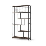 Aukštas 6 pakopų metalinio tinklo lentynų stovas (Rustinė ruda)