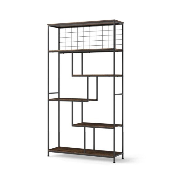 Aukštas 6 pakopų metalinio tinklo lentynų stovas (Rustinė ruda)