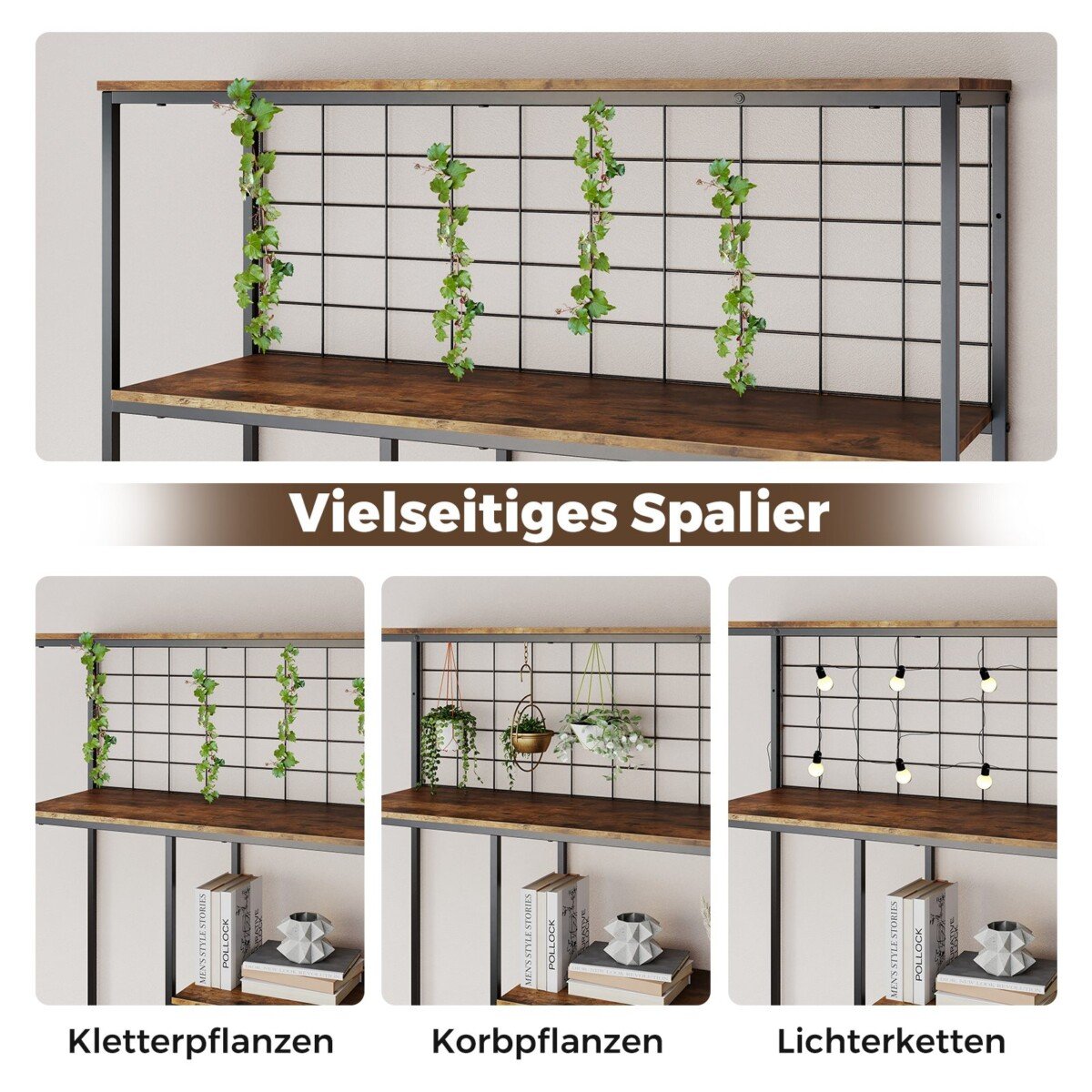 Aukštas 6 pakopų metalinio tinklo lentynų stovas (Rustinė ruda)