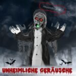 Animuotas Helovino zombis-skeletas su interaktyviu jutikliu, garso ir šviesos efektais, 75 cm