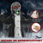 Animuotas Helovino zombis-skeletas su interaktyviu jutikliu, garso ir šviesos efektais, 75 cm