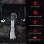 Animuotas Helovino zombis-skeletas su interaktyviu jutikliu, garso ir šviesos efektais, 75 cm