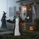 Animuotas Helovino zombis-skeletas su interaktyviu jutikliu, garso ir šviesos efektais, 75 cm