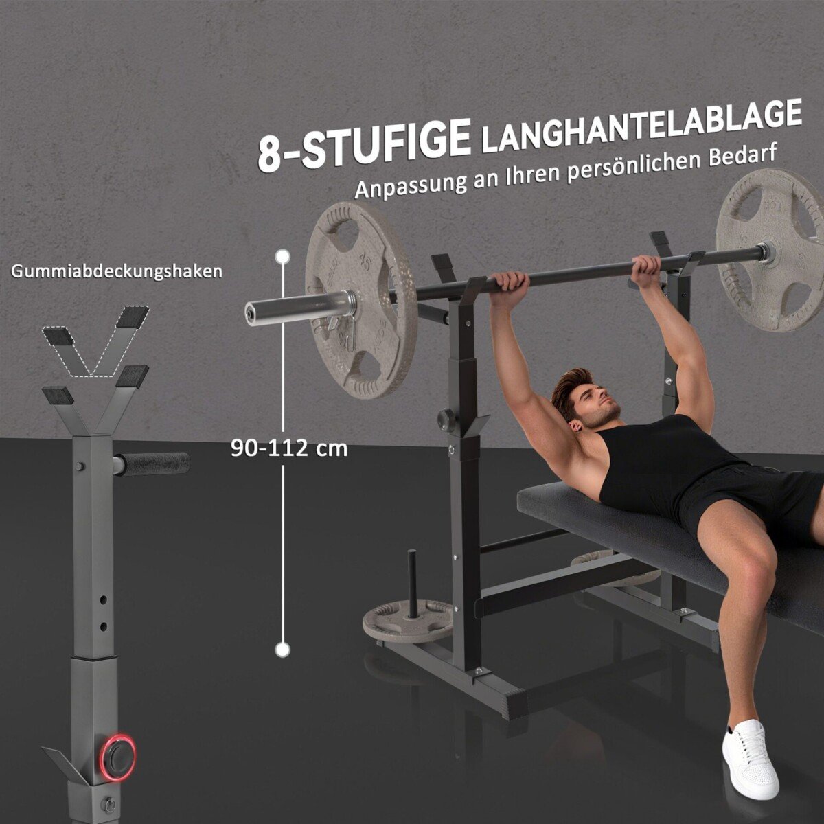 Multifunkcinė treniruočių stotis su reguliuojamu atlošu ir kojų lenktuvu