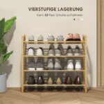 Bambukinė batų lentyna su pakreiptomis ir ventiliuojamomis lentynomis