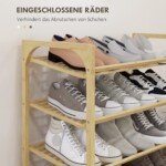 Bambukinė batų lentyna su pakreiptomis ir ventiliuojamomis lentynomis