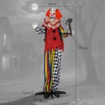 Helovino dekoracija: stovintis animatroninis klounas, 173 cm, su garso aktyvacija ir judančiomis dalimis