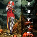 Helovino dekoracija: stovintis animatroninis klounas, 173 cm, su garso aktyvacija ir judančiomis dalimis