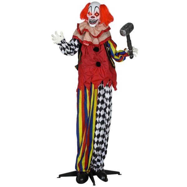 Helovino animatronikas: 173 cm klounas su garsu aktyvinamu galvos ir rankų judesiu