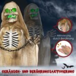 Animuotas kabantis Helovino skeletas su šviesos ir garso efektais