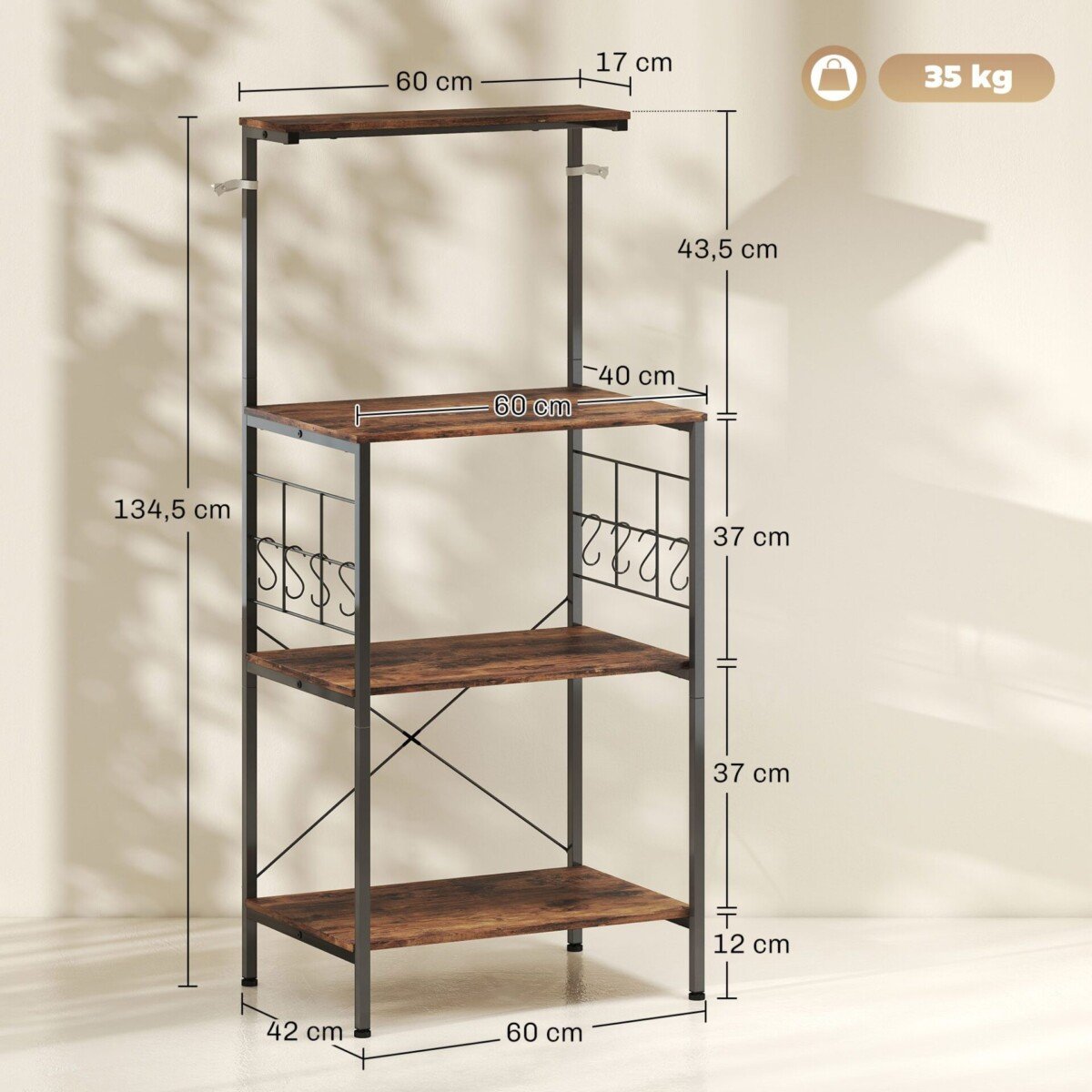 Keturių pakopų virtuvės lentyna su stalviršiu
