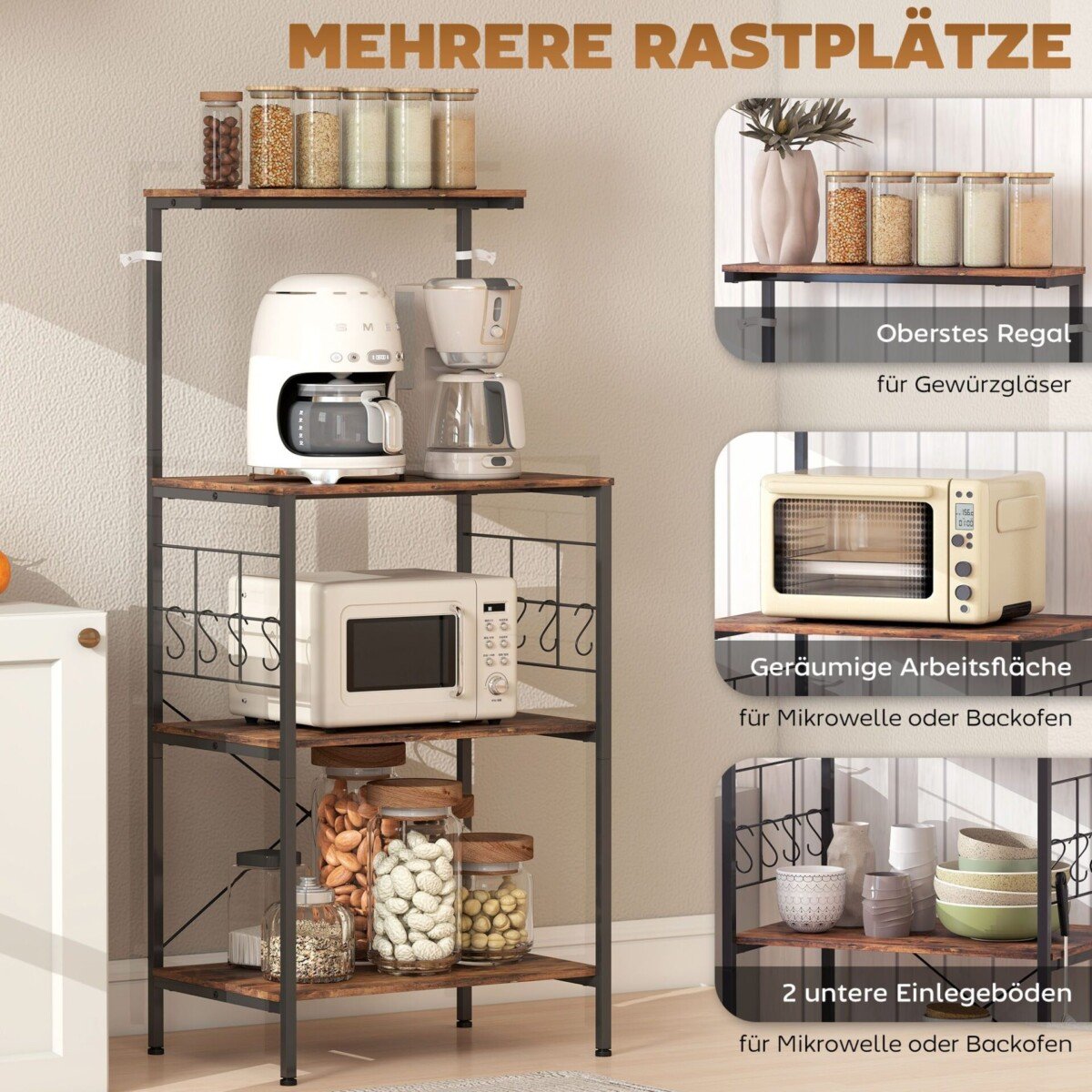 Keturių pakopų virtuvės lentyna su stalviršiu