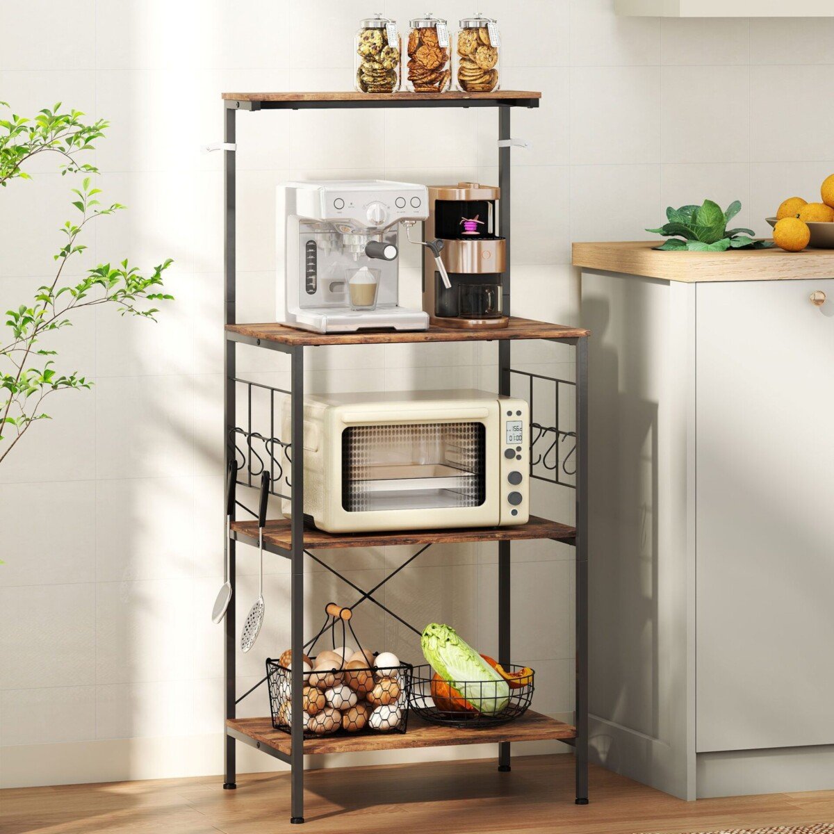 Keturių pakopų virtuvės lentyna su stalviršiu