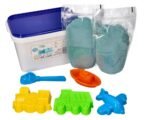 Kinetinio smėlio rinkinys kibirėlyje: žydras, 2 kg, su transporto priemonių formelėmis ir kastuvėliu